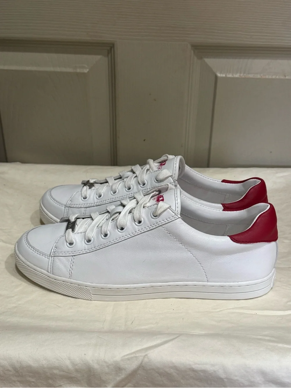COACH Porter Womens White Leather Sneakers Red Trim Logo Shoes Low Top Size 10
